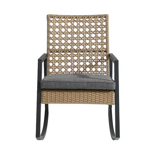 Walker Edison - Modern Wicker Deep Seated Rocking Chair - Beige Grey