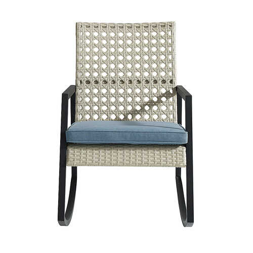 Walker Edison - Modern Wicker Deep Seated Rocking Chair - Grey Blue