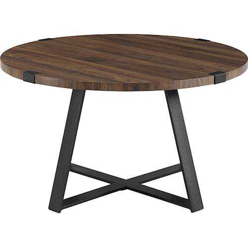 Walker Edison - Round Rustic Coffee Table - Dark Walnut