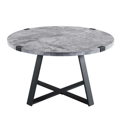 Walker Edison - Round Rustic Coffee Table - Faux Concrete