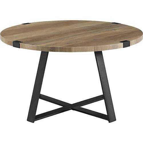 Walker Edison - Round Rustic Coffee Table - Rustic Oak