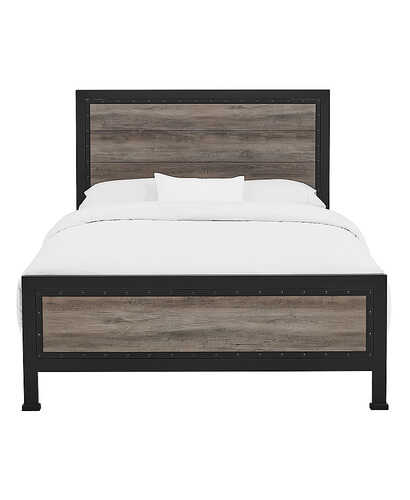 Walker Edison - Rustic Industrial Queen Panel Bed Frame - Grey Wash