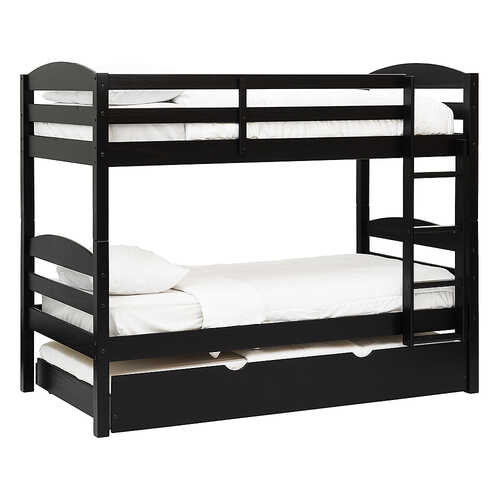 Walker Edison - Rustic Solid Wood Twin Over Twin Bunk with Trundle - Black