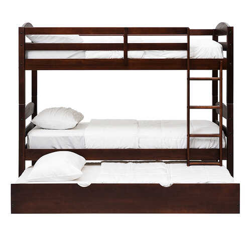 Walker Edison - Rustic Solid Wood Twin Over Twin Bunk with Trundle - Espresso
