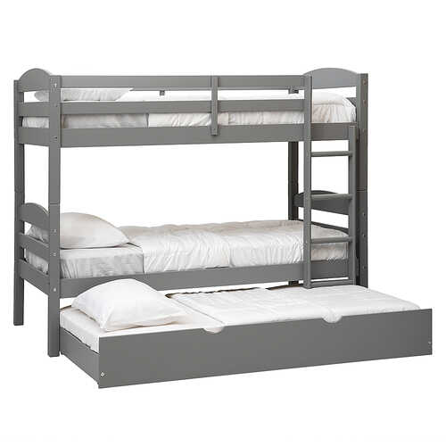 Walker Edison - Rustic Solid Wood Twin Over Twin Bunk with Trundle - Grey