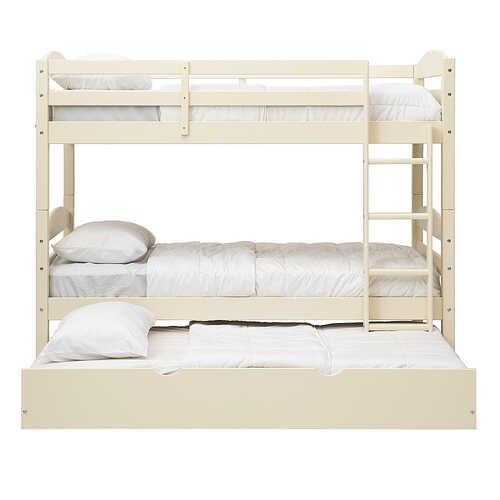 Walker Edison - Rustic Solid Wood Twin Over Twin Bunk with Trundle - White