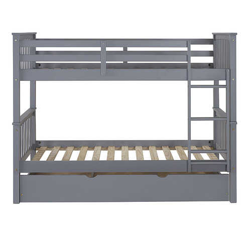 Walker Edison - Solid Wood Twin Bunk Bed with Trundle Bed - Grey