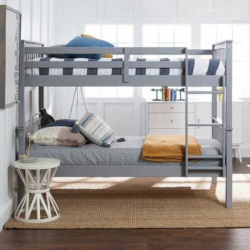 Walker Edison - Solid Wood Twin over Twin Mission Design Bunk Bed - Grey