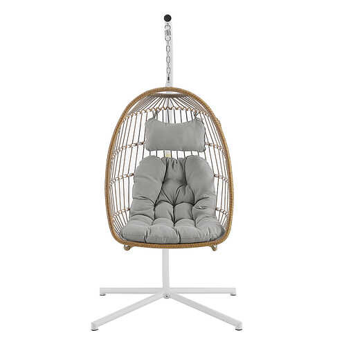 Walker Edison - Swinging Wicker Patio Egg Chair with Cushion - Beige
