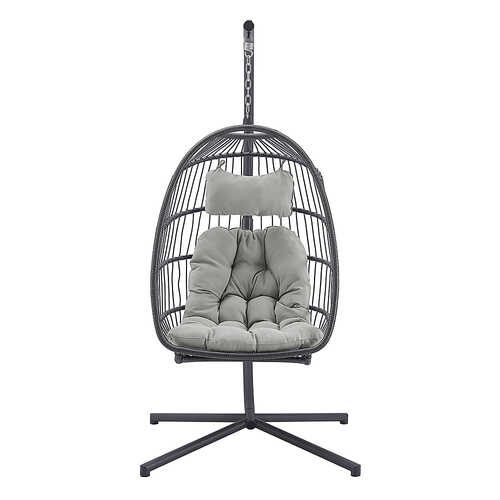 Walker Edison - Swinging Wicker Patio Egg Chair with Cushion - Grey