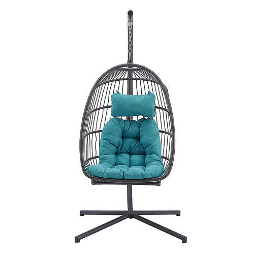 Walker Edison - Swinging Wicker Patio Egg Chair with Cushion - Teal