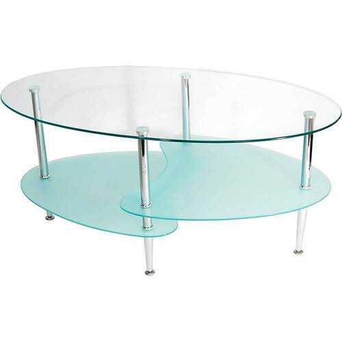 Walker Edison - Wave Modern Metal and Glass Coffee Table - Clear