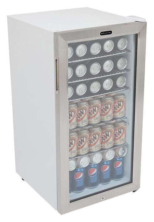 Whynter - 120-Can Beverage Refrigerator - White cabinet with stainless steel trim