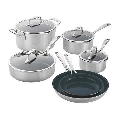 ZWILLING - Clad CFX 10-pc Stainless Steel Ceramic Nonstick Cookware Set - Silver